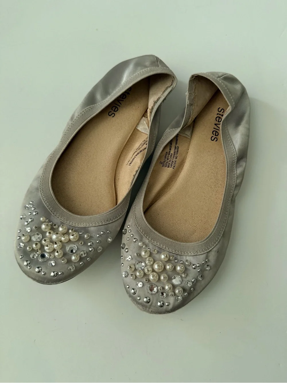 Stevies Silver Pearl & Crystal Embellished Flats